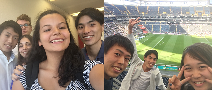 左:語学学校でできた友達 右:サッカー観戦