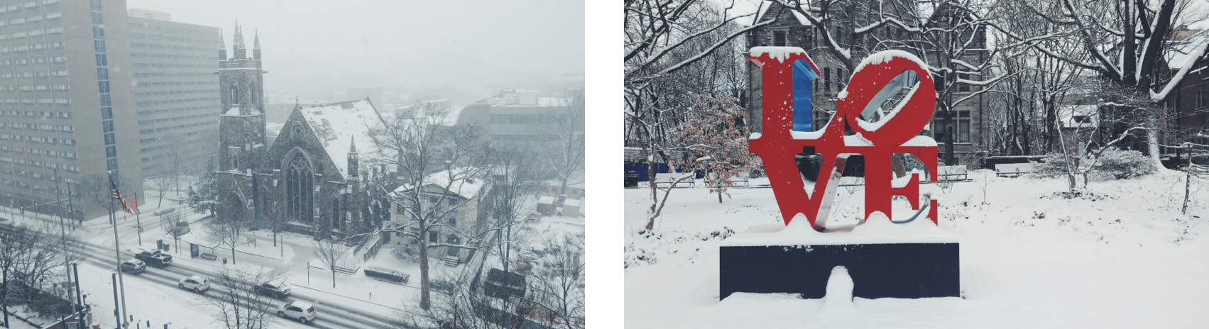 (左)雪の日の寮からの景色　　(右)雪の日