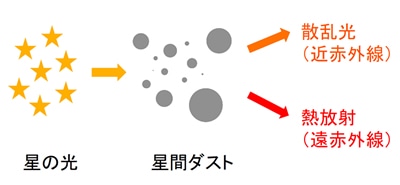 （図１）星間ダストによる散乱光と熱放射