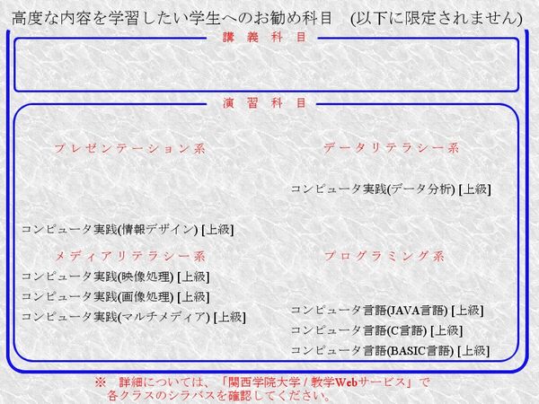 高度な内容を学習したい学生へのお勧め科目