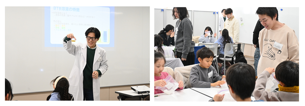 左:足湯の成分調査 右:バスボム作り