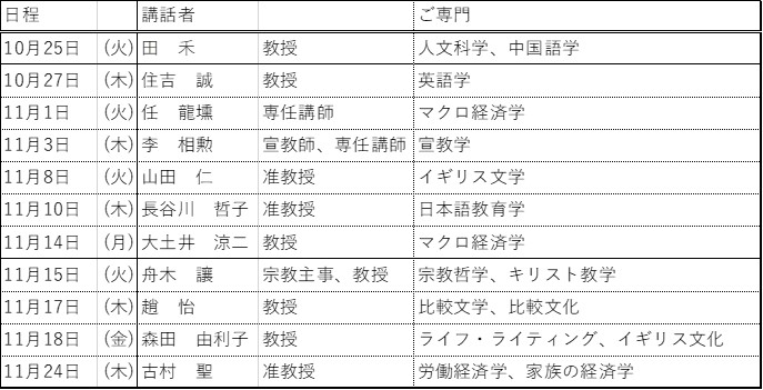 2022年度シリーズ・チャペル『人間を考える』スケジュール